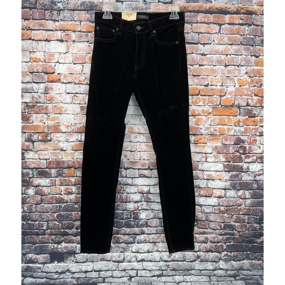 Polo Ralph Lauren Tompkins Mid Rise Skinny Velvet Jeans Women 27 Black Stretch